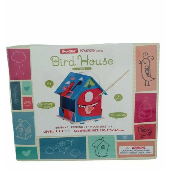 Wood Bird House Robotime DIY Kit Build Your Own Birdhouse New Craft Christmas - Picture 1 of 8
